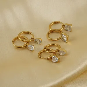 Cross border fashion simple water droplet zircon titanium steel earrings stainless steel light luxury niche temperament women