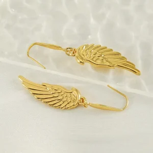 Cross border new design stainless steel feather wing earrings with personalized gold plated fashion earrings