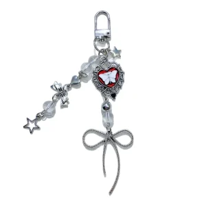 Cross-border sweet and cool style bow knot pearl pendant heart creative design keychain