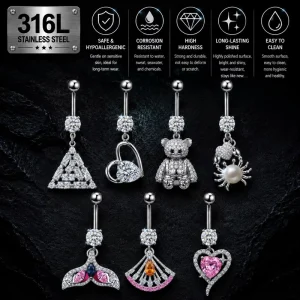 Cryspure Surgical Steel Belly Button Rings for Women Fashion Dangle Navel Jewelry