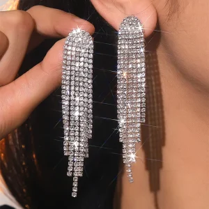 Crystal AB Diamond Long Tassel Earrings for Women