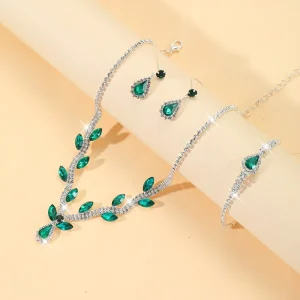 Crystal Bridal Jewelry Set for Women Rhinestone Necklace Earrings Bracelet Classic Style for Wedding Parties