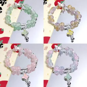 Crystal Butterfly Pendant Elastic Bracelet Colorful Glass Beads Bracelet for Women Girls Fashion Jewelry Gifts