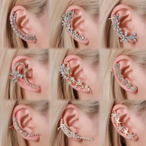 Crystal Clip Earrings Alloy Zircon Butterfly Flower Geometric Starfish Gold Earrings Accessories Gifts
