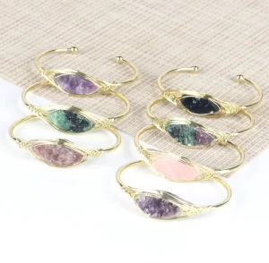 Crystal Crafts Healing Stones Women Bangle Bracelets Wristbands Natural Crystal Bangles Jewelry for Girls