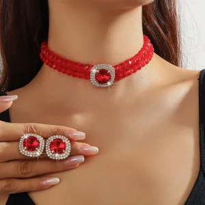 Crystal Diamond Jewelry Luxury 2pcs Set Women Weddings Gifts Custom Shape Fashionable Jewelry Set