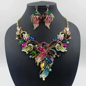 Crystal Diamond Necklace Earring Set Bridal Dress Banquet Accessories