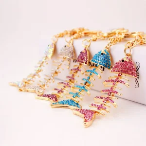 Crystal Fashion Cute Crystal Fishbone Keychain Women Bag Pendant Key Ring Accessories Small Gifts