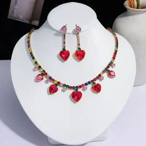 Crystal Fashion Necklace Earring Set Crystal None Tarnish No Fade Jewelry Set Costume Crystal Jewelry
