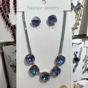 Crystal Fashion Necklace Earring Set Crystal None Tarnish No Fade Jewelry Set Waterproof Jewelry