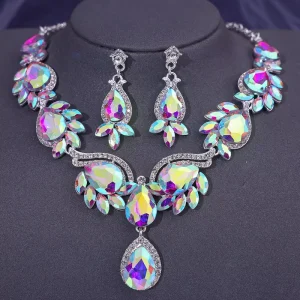 Crystal Fashion Necklace and Earrings Sets Wedding Jewelry Choker Party Accessory Suit Decoration Gift for Women