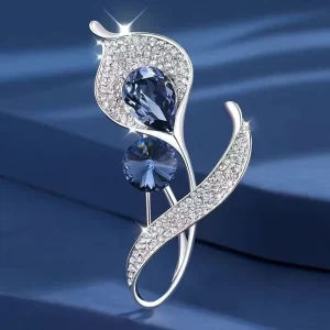 Crystal Flower Brooches Fashion Rhinestone Brooches Clothes Pins Shiny Temperament Clear Stone Brooch Women Jewelry