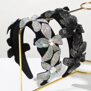 Crystal Flower Headband Wide Edge Banquet Hair Accessory