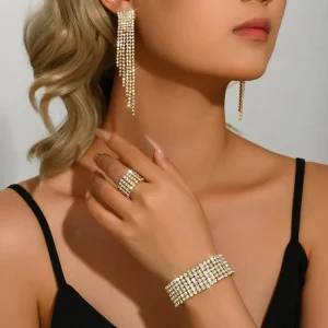 Crystal Fully Set Earrings Rings Bracelets for Stage Costumes and Styling Accessories