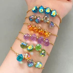Crystal Glass Bead 18K Gold Plated Stainless Steel Bracelet