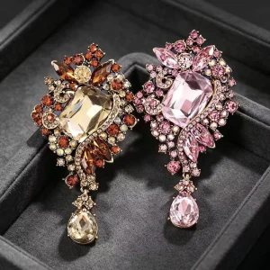 Crystal Glass Brooch Colorful Pendant Corsage Women Fashion Accessory