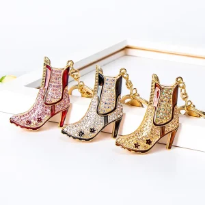 Crystal High Heels Women Keychain Handbag Ornaments Silk Screen Printing Vintage High Heeled Shoes Bag Charm