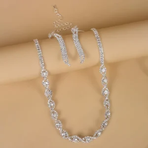 Crystal Jewelry Set Women and Bridal Fashion Eyes Shape Silver Color Austrian Rhinestones Necklaces Earrings Bridal Accessories