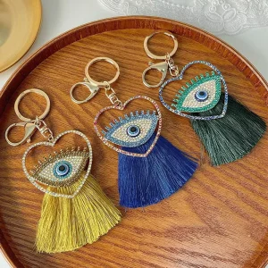 Crystal Keychain Blue Eyed Tassel Personalized Metal Keyring for Bags