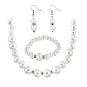 Crystal Luxury Pearl Necklace Bracelet Earring Three Piece Set Women Fashion Bride Wedding Dress Designer