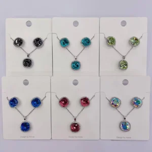 Crystal Pendant Necklace and Earring Set, Tarnish Resistant, No Fade Costume Jewelry
