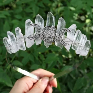 Crystal Quartz Crown Clear Crystal Headband Tiara Sun Goddess Witch Headpiece for Women and Girls Halloween Costume