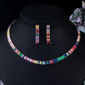 Crystal Rainbow Bridal High end Zircon Earrings Gemstone Jewelry Necklaces Set for Women