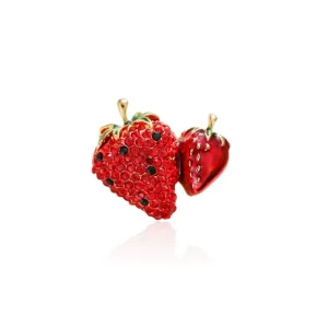 Crystal Rhinestone Strawberry Fruit Brooch Alloy Gold Plated Wedding Gift Party Versatile Chest Flower