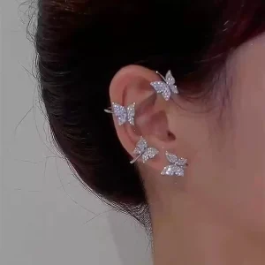 Crystal Rhinestone-studded Butterfly Alloy Ear Hooks Fashionable Office-ready Non-pierced Ear Clips