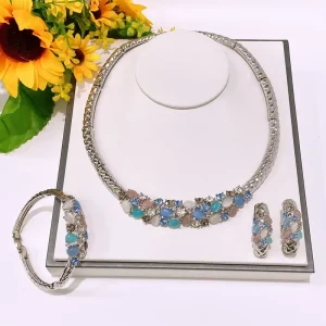 Crystal Stones Trendy Luxury Popular Wedding Copper Alloy Gold Plated Party Gift Anniversary Engagement Jewelry Set
