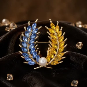Crystal Wheat Ear Shape Beaded Brooches Elegant Pearl Decorated Pin Feather Brooch Fashion Jewelry for Suit Formal Banquet