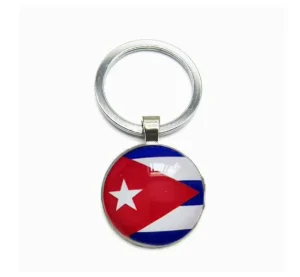 Cuba Flag High Quality Versatile Alloy Keychain with National Flag Soccer Ball Charm and Glass Cabochon Factory