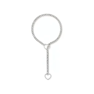 Cuban Chain Heart Pendant Stainless Steel Necklace Adjustable Lariat Heart Long Sweater Chain Fashion Accessories