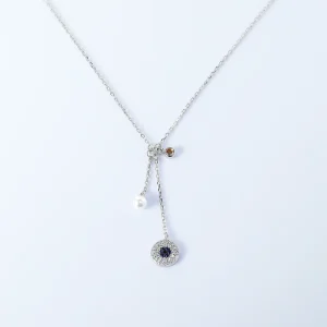 Cubic Zirconia Paved 925 Silver Dazzling Blue Clear CZ Link Chain Trendy Wedding Engagement Necklace for Women