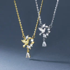 Cubic Zirconia Pendant Necklace 18K Gold Plated 925 Sterling Silver Bird Shape Necklaces Fine Jewelry for Women