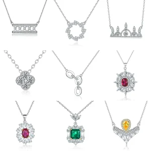 Cubic Zirconia Rhodium Plated 925 Sterling Silver Charms Pendant Necklace For Women