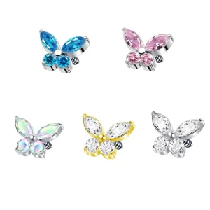 Cubic Zirconia Screw Butterfly Internal Thread Plug Jewelry for Body Piercing Engagement Party Gift