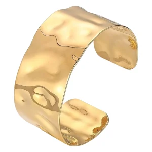 Cuff Bangles Fashion Jewelry Bracelets Bangles 18K Gold Plated Stainless Steel Chunky Hammer Designer Bracelets for Women Shiny