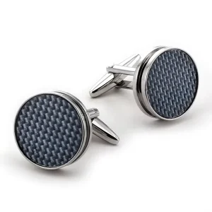 Cuff Links Custom Mens Business Suit Shirt Wedding Cufflinks for Gift Tuxedo Studs Carbon Fiber Round Silver