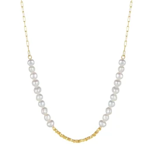 Cultured Freshwater Baroque Style Pearl with Broken Silver Charm 925 Sterling Silver Chain Necklace for Women