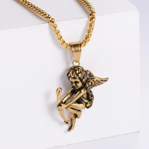 Cupid Retro Angel Kid Element 304 Stainless Steel Popular Pendant Fashion Necklace Clothing Jewelry Accessories Daily Wear Gift