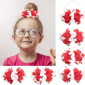Custom 1 2 3 4 5 6 Year Old Bow Summer Girls Strawberry Birthday Hair Clip Baby Happy Birthday Headband Kids Hair Accessories