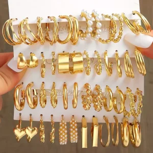 Custom 14K 18K Gold Plated Alloy Women Butterfly Pearl Hoop Earrings Set Fashion Jewelry Clip on Stud Drop Earrings