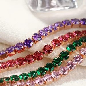 Custom 14K 18k Gold Plated Italian Charm Cubic Zirconia Silver Turquoise Pink 3MM Adjustable Tennis Bracelet Men for Women