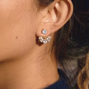 Custom 18K Gold Plated Fan Shaped Round Pear Crystal Wear Stud Earring Fashion 316 Stainless Steel Dangling Earrings for Women