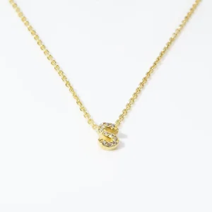 Custom 18K Gold Plated S925Silver Pendant Necklace Rolo Chain Zircon Dainty Mini Initial Letter Necklace