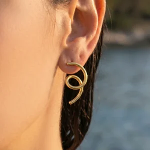 Custom 18K Gold Plated Stainless Steel Twisted Geometric Thread Line Earrings Women Fashion Jewelry Elegant Gift