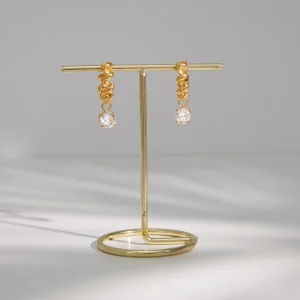 Custom 18K Gold Plated Thick Twisted Chain Single Crystal Drop Huggie Earrings Fashion Aretes Acero Inoxidable 316l for Women