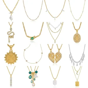 Custom 18K Gold Plated Women Pendant Necklaces For Women Green Crystal MultiLayer Chain Fashion Religious Jewelry