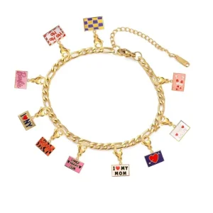 Custom 18k Gold PVD Engrave Printed Photo Charm Stainless Steel Custom Laser Logo Photo Bracelet Charm